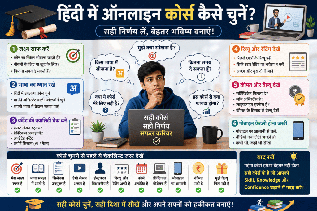 1. हिंदी में ऑनलाइन कोर्स कैसे चुनें – पूरा गाइड